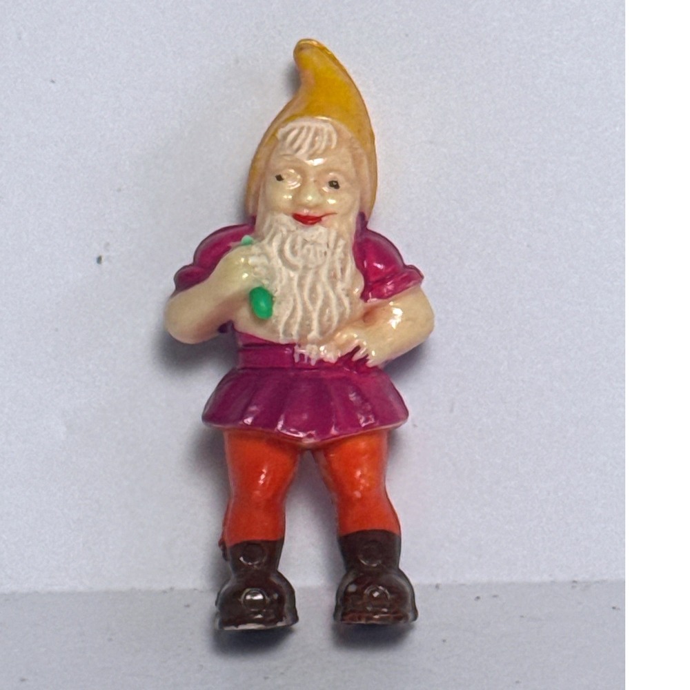 Vintage Miniature Gnome Figurine Hong Kong 2" Purple Orange  Plastic No 2123